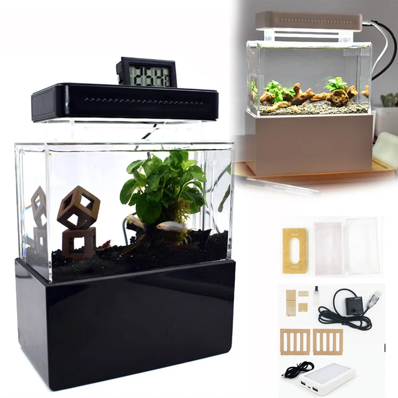 A мини пластиковый аквариум портативный Настольный аквариумный с миской для рыб