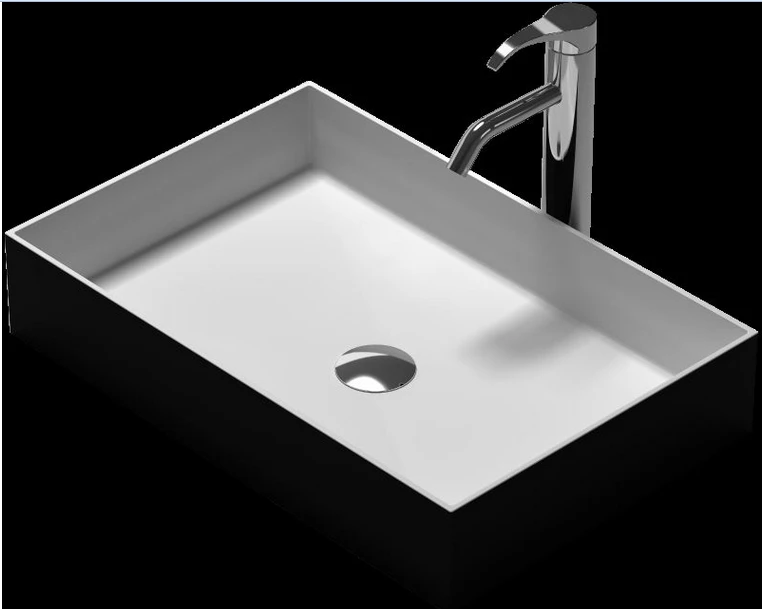 

Rectangular Bathroom Solid Surface Stone Under Counter Sink Corian Interior White Outside Black Washbasin XRS38337