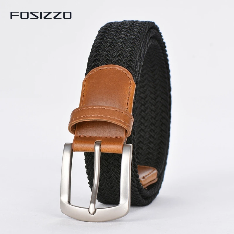 Плетеный Эластичный Ремень FOSIZZO овальная однотонная черная пряжка кожаная Петля