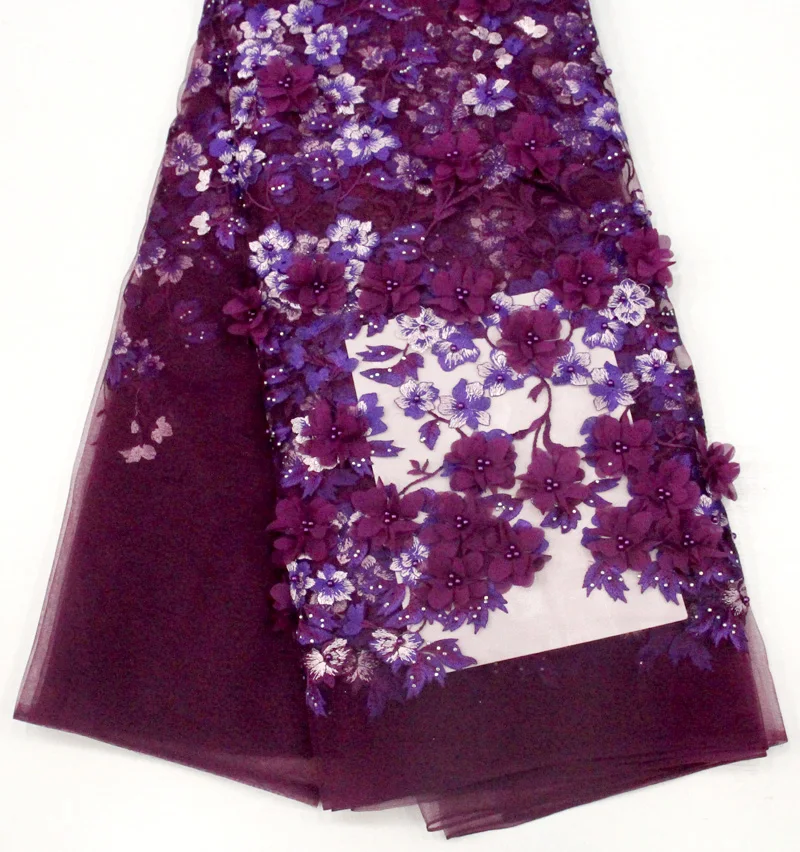 Африканский 3d кружевной тканевый с рисунком 2019 вышитые камни из бисера цветок