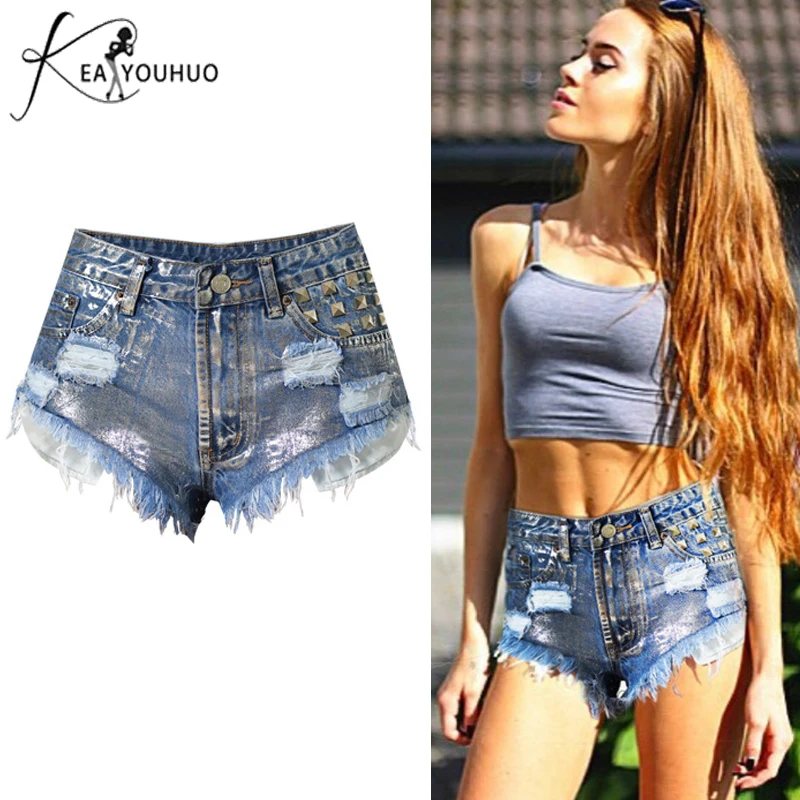 

2021 Summer Hot Fashionable Biker Female Shorts Slim Sexy Short Jeans Womens High Waist Rivet Booty Denim Shorts For Women Jeans