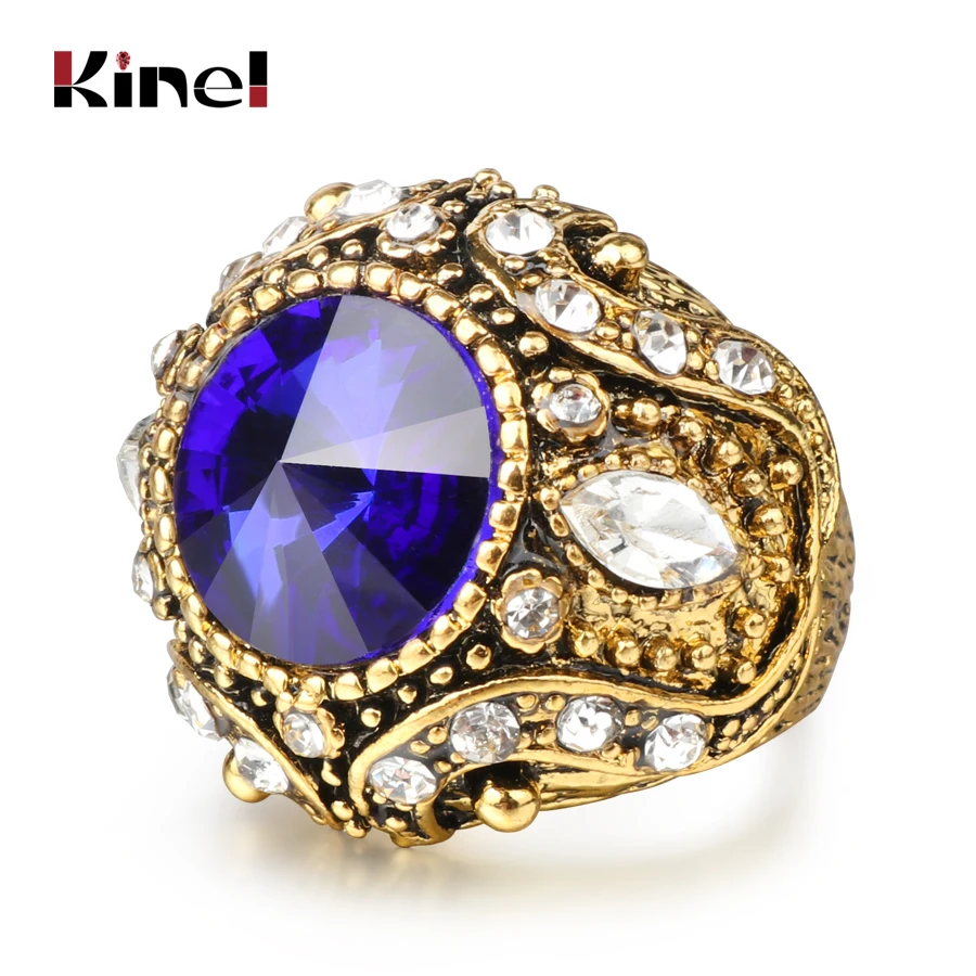 Фото Роскошные красные, синие, зеленые кольца Kinel для женщин, винтажные антикварные золотые кольца, турецкие индийские ювелирные изделия №1