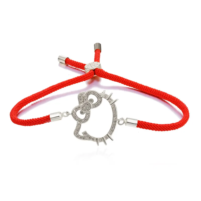Колье bracciali Donna, модные трендовые красные веревочные бусы hello kitty, браслеты для женщин, ювелирные изделия Sieraden, очаровательные браслеты и браслеты Bijoux - Окраска металла: red silver