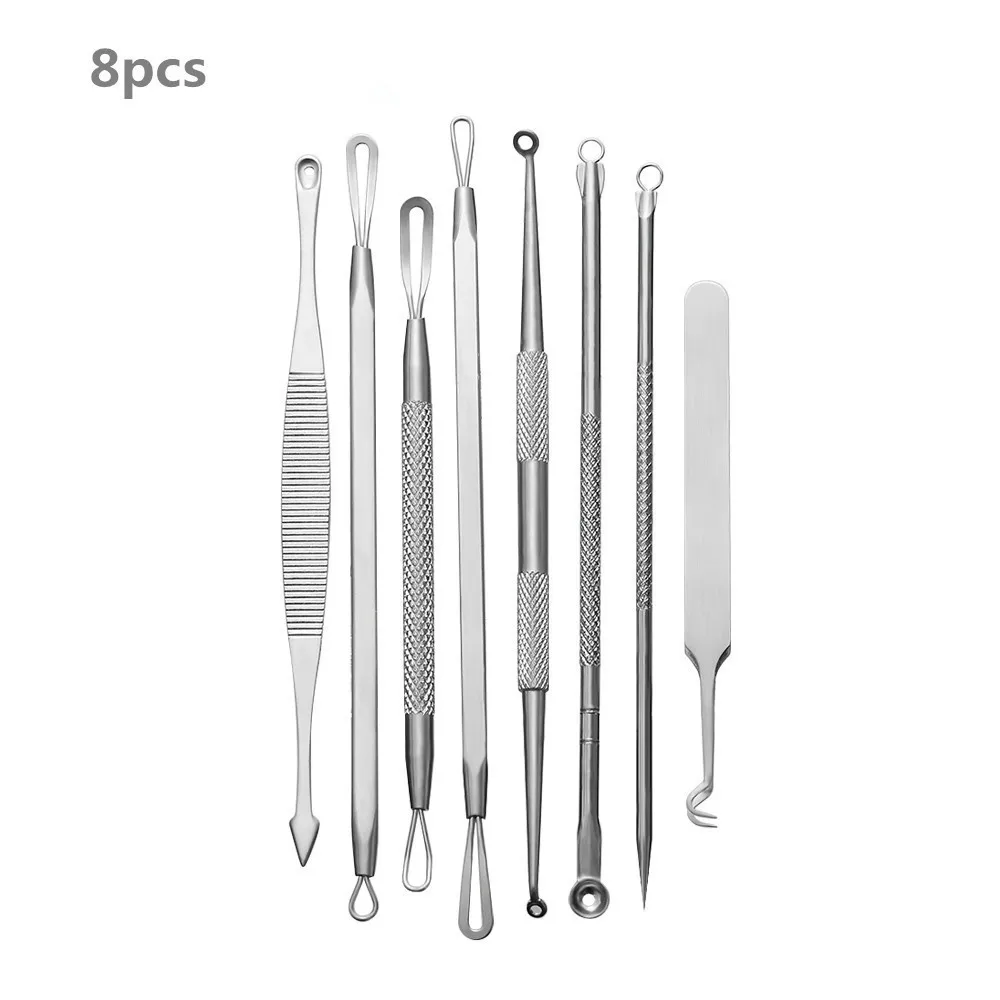 8pcs set2KS Средство для удаления угрей Пинцет для удаления угрей и угрей экстрактор угрей и комедонов уход за кожей лица очищающее средство для лица - Цвет: 8pcs set2KS