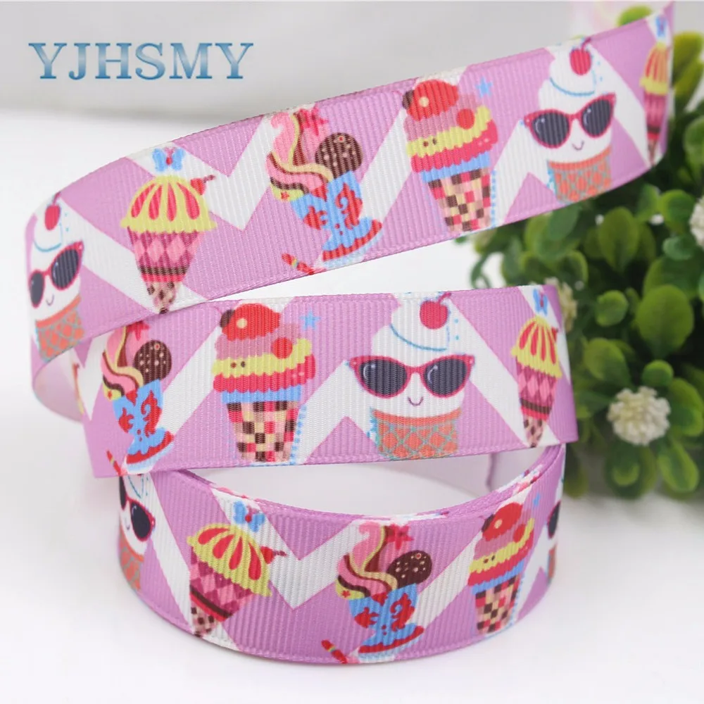YJHSMY F-17504-1013 22 мм 10 ярдов ленточки с изображением пирожных термопечать grosgrain