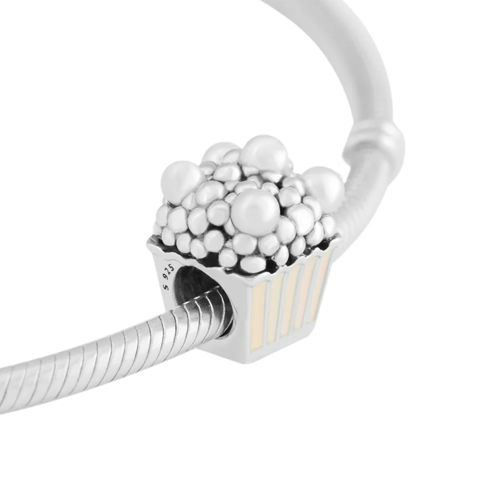 Подходящие для браслетов Pandora бусины с изображением вкусного попкорна розовой