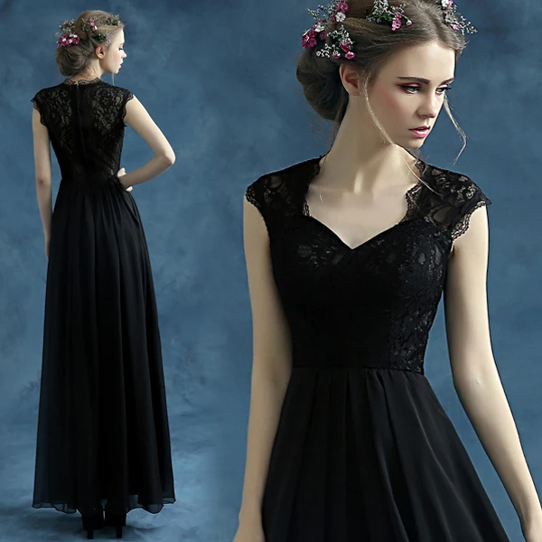 

2017 new arrival stock maternity plus size bridal gown pregnant evening dress lace long a sexy v neck empire simple Black 10096