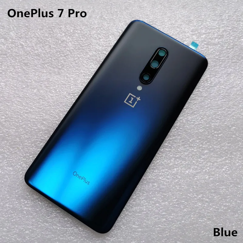 Blue Новая задняя крышка из закаленного стекла для OnePlus 7 Pro, запасные части, задняя крышка для батареи, корпус+ рамка для камеры+ крышка для вспышки - Цвет: Blue