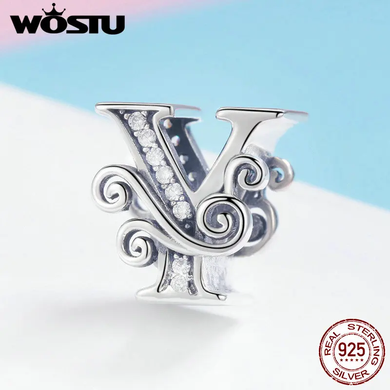 Letter Y WOSTU 925 пробы серебряные буквы A-Z CZ камень бисер Подходит для женщин браслет ожерелье Мода Бижутерия подарок BNC030 - Цвет: Letter Y