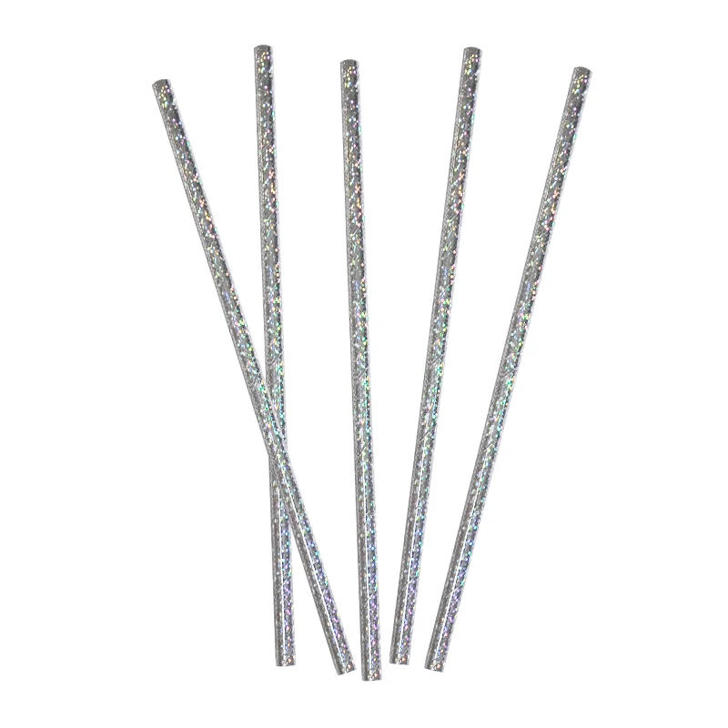 Straws 6 шт одноразовые наборы посуды бумажные тарелки/стаканчики/соломинки горячего тиснения свадебные, вечерние, блестящие переливающиеся Серебристые фольги - Цвет: Straws