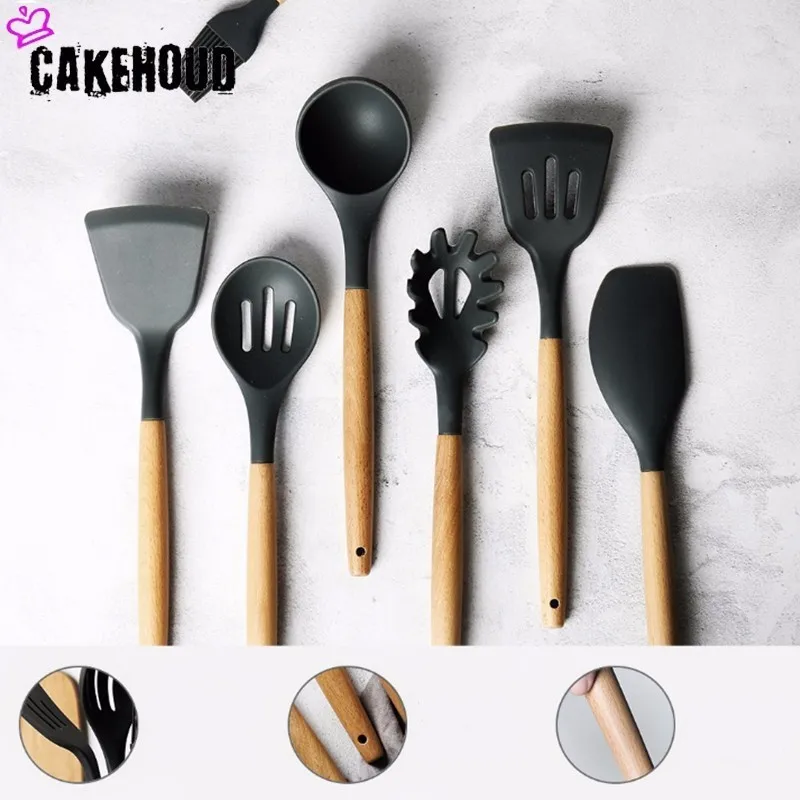 CAKEHOUD 9 шт набор деревянная ручка силикон кухонные принадлежности антипригарная