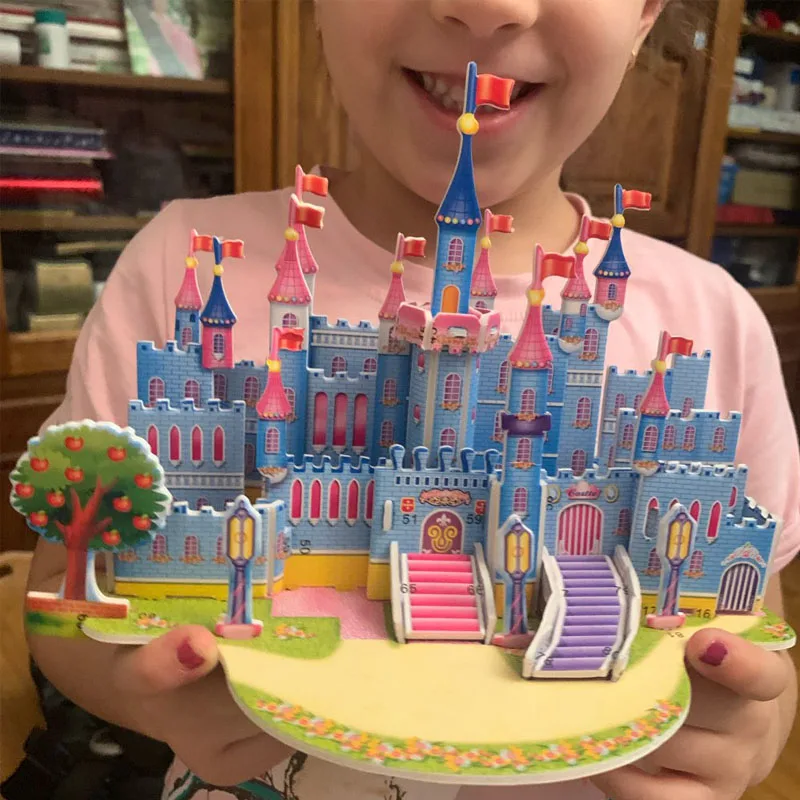 3D DIY Головоломка ЗАМОК модель мультфильм дом сборка детская игрушка Монтессори игры строительство шаблон подарок детский дом головоломка