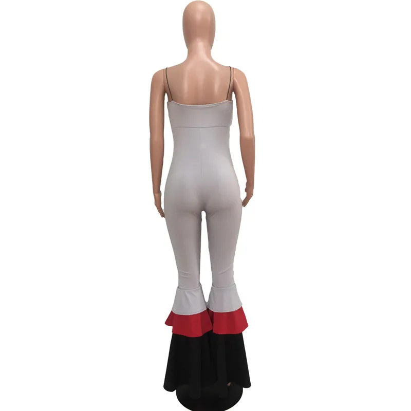 

Sexy Spaghetti Strap Strapless Bodycon Jumpsuits Women Overalls Stretch Backless Romper Wide Leg Ruffles Flare Pants Plus Size
