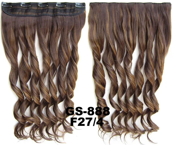 GS888 Color F27-4 Girlshow, 5 клипов, синтетические волосы для наращивания, волнистые, женский парик, волосы шиньон-хвост, 87 цветов, 130 г, 60 см, 1 шт - Цвет: GS888 Color F27-4