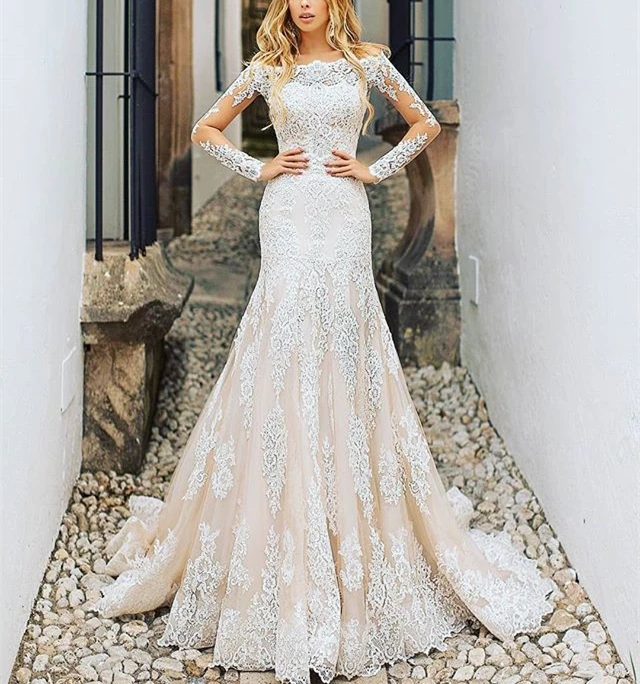 Vestidos de novia/Новинка потрясающие свадебные платья с длинными рукавами и кружевным