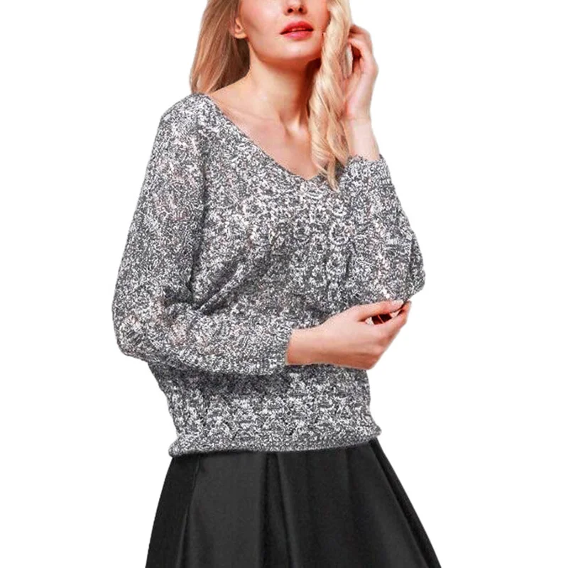 Autumn and Winter New Loose Women's Sweater V-neck Hollow Bat Sleeve Thin Style 2018 | Женская одежда