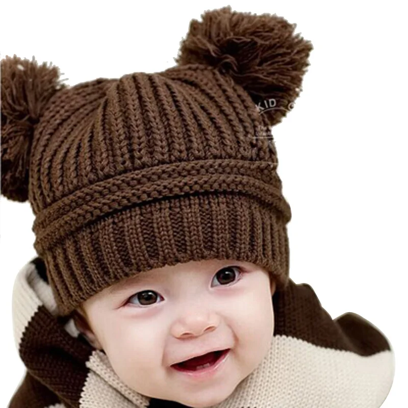 Baby Winter Hat Tuque for 5 to 36 Months Girls Boys Kids Children Dual Ball Knit Sweater Cap Hats Warm Knitted | Детская одежда и