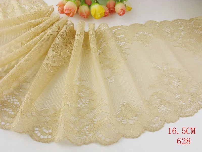 Beige 628 1 ярд, тонкое эластичное/спандекс, цветочное, розовое/фиолетовое/красное/белое/Черное кружево, отделка «сделай сам»/Шитье/Свадебное кружево 03 - Цвет: Beige 628
