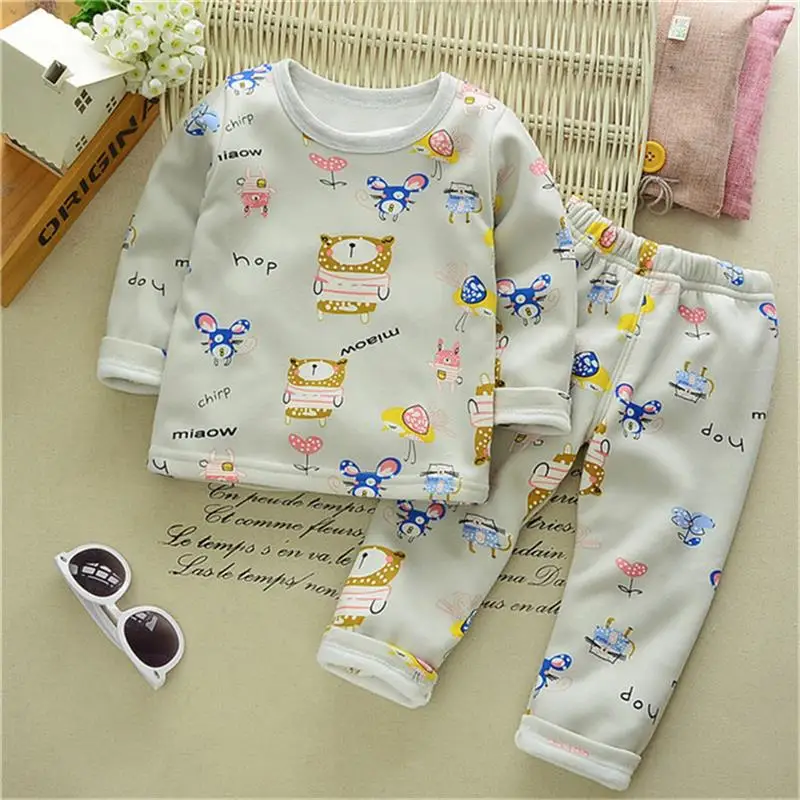 Осенне-зимний комплект одежды для малышей флисовые топы с длинными рукавами и