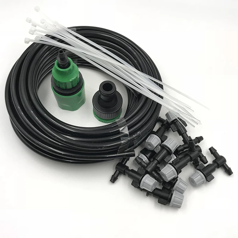 

1 Sets Fog Nozzles irrigation system Portable Misting Automatic Watering 10m Garden hose Spray head with 4/7mm tee and connector