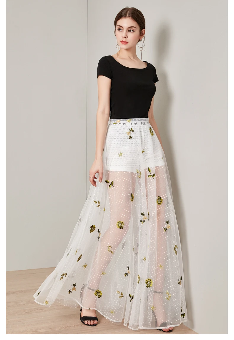 Женская летняя модная длинная трапециевидная черная юбка с высокой талией и