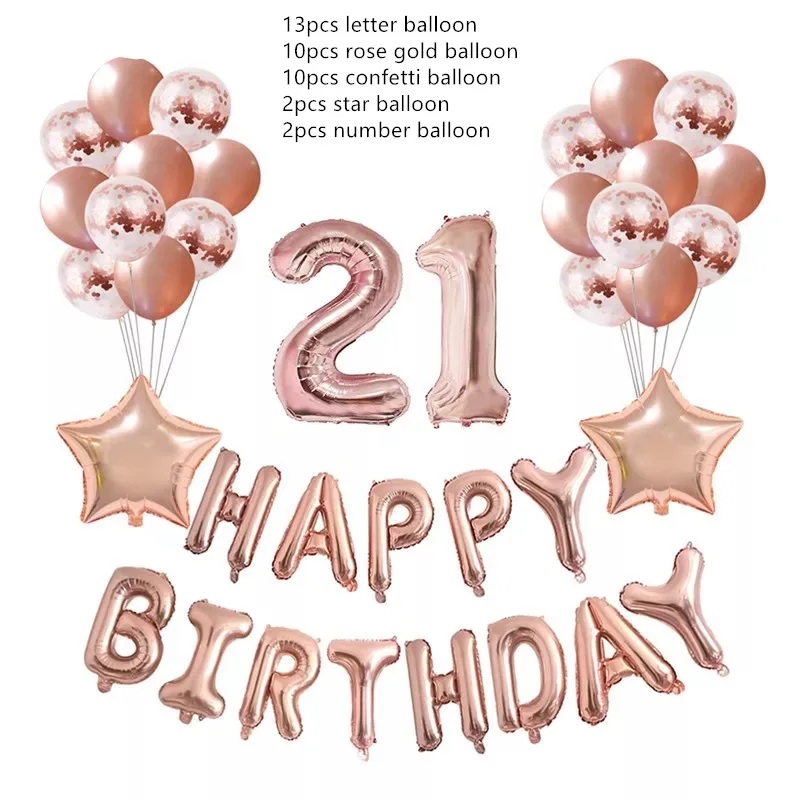 21 Years old Розовое золото и цифрами 1, 2, 16 18 21 30 40 50 60 70, 80, 90 лет, пижама-комбинезон для детей с днем рождения воздушные шары День рождения вечерние Decora - Цвет: 21 Years old
