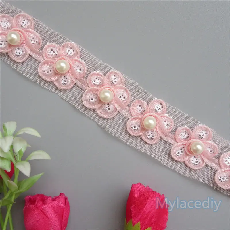 Аппликация с цветочной вышивкой и жемчужинами 10 шт.|trim ribbon|embroidered lacelace edging |