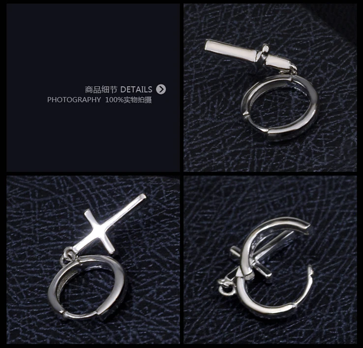 Pure 925 Sterling Silver Cross Earrings Fashion Punk Thai Jewelry Stud Earring For Men Women Christmas Gift 1193 | Украшения и
