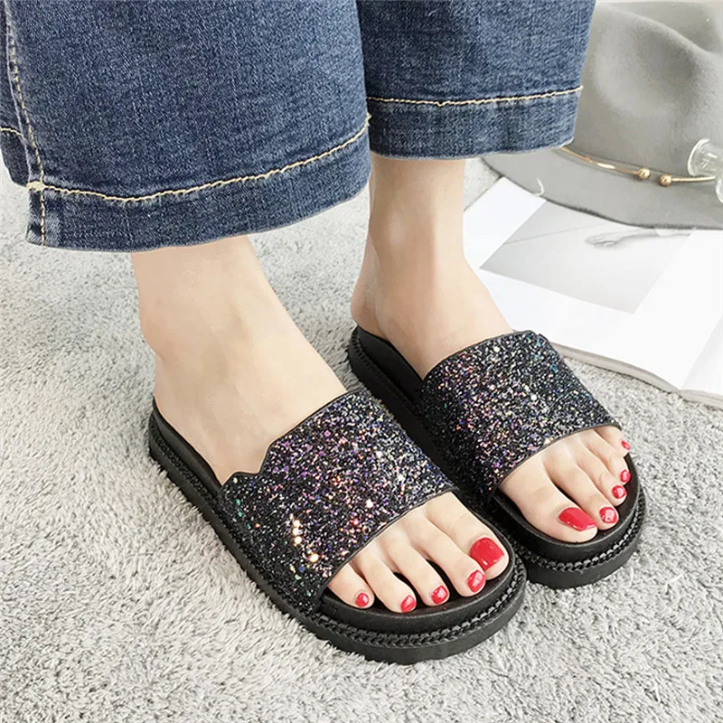Летние женские Вьетнамки расшитые блестками Новинка женская пляжная обувь на