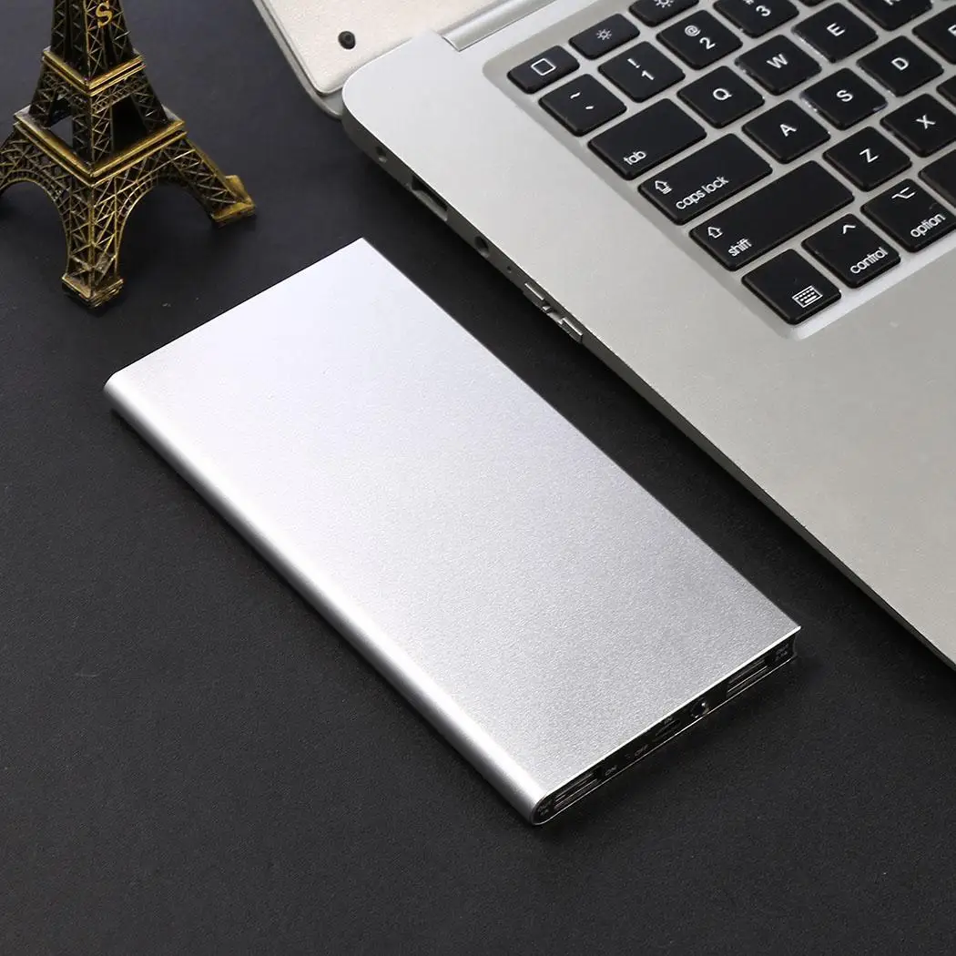 Ультратонкий металлический внешний аккумулятор портативный общий двойной USB внешний аккумулятор зарядное устройство для смартфона power bank с светодиодный фонарик