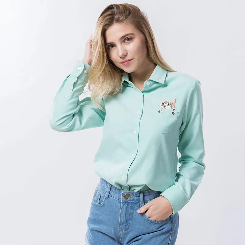 Женская элегантная хлопковая блузка с длинным рукавом Повседневная рубашка