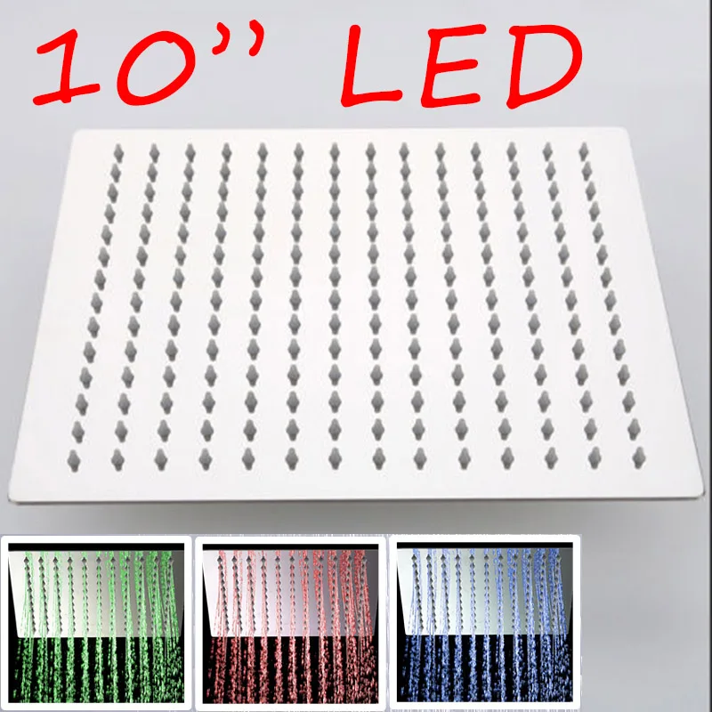 LED 10 inch Светодиодный Лейка для душа, ультратонкая душевая лейка из нержавеющей стали, верхний опрыскиватель - Цвет: LED 10 inch