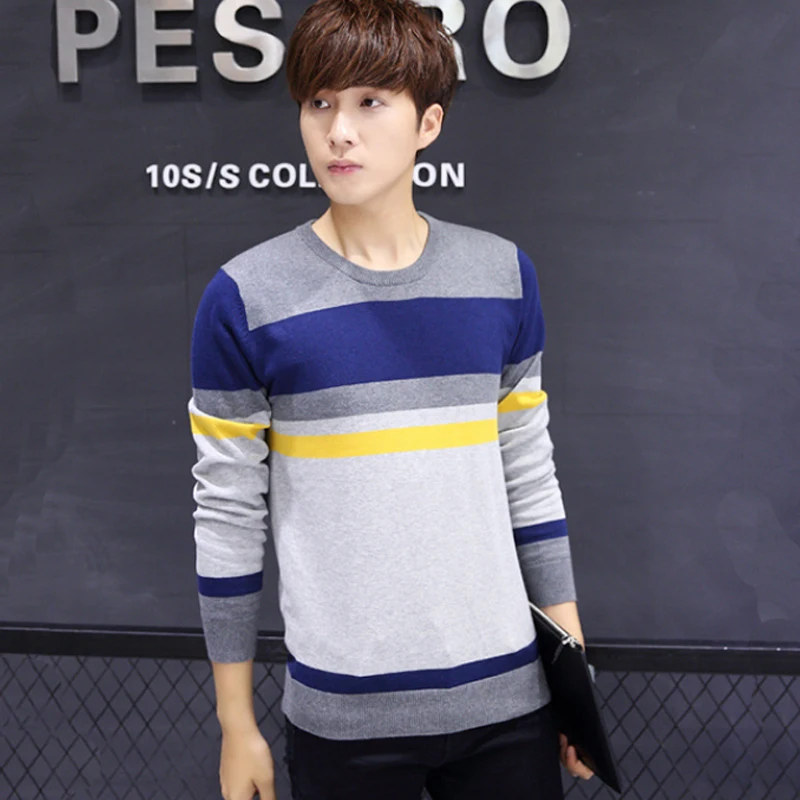 

2020 Winter Striped Sweater Mens Brand O-Neck Slim Fit Knitted Cotton White Men's Sweaters And Pullovers Male Clothing 3XL 50