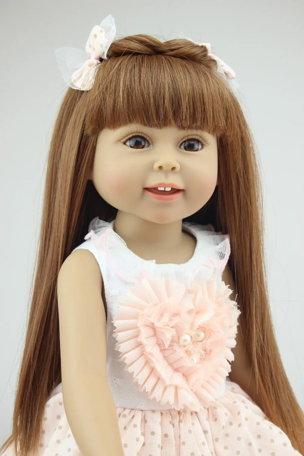 

18inch American princess girl Full vinyl silicone girl doll modeling doll pink dress vinyl newborn babies doll brinquedos