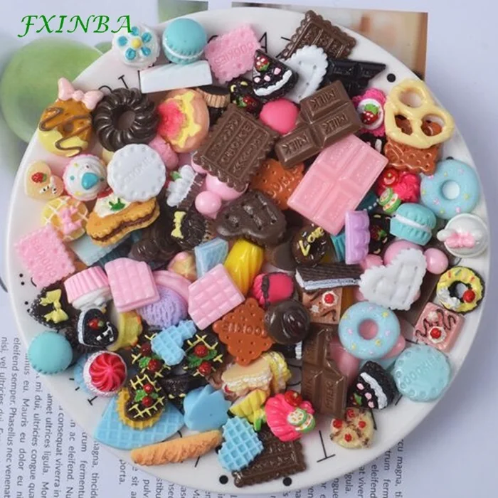 Mixed color FXINBA 5 шт./лот Милая Конфета из смолы десерт амулеты для слизи конфеты Полимерная глина DIY торт телефон украшения поставки слаймов набор игрушек - Цвет: Mixed color