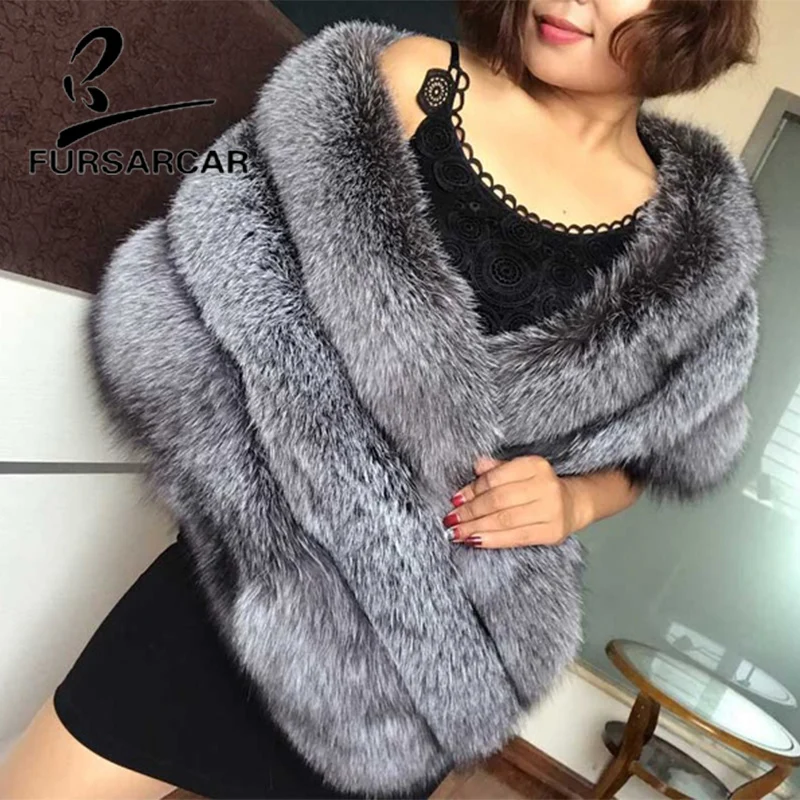 FURSARCAR 2021 Luxury Real Fox Fur Cape Women Fashion New Fox Fur Female Cape Winter  Style Thick Fox Fur Cape Top Quality