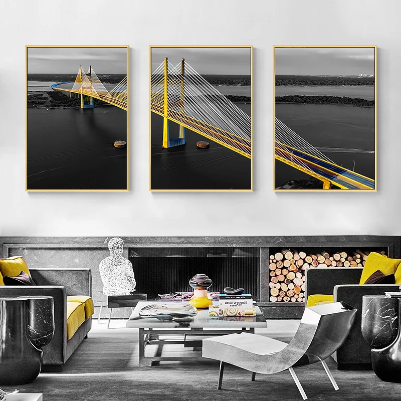 Золотая Настенная картина с мостиком Раскрашивание на холсте городской пейзаж