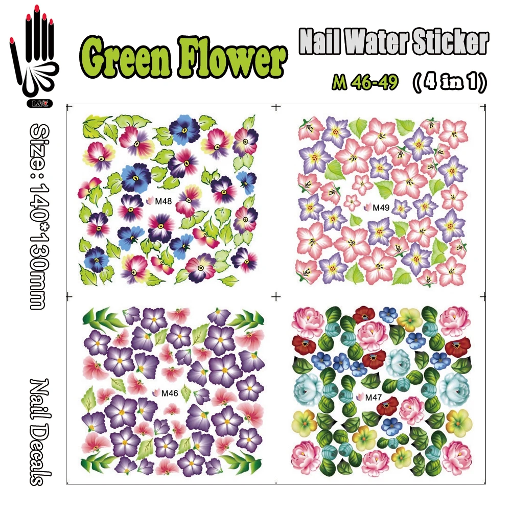 

4 листа/уп цветок ногтей M46-49 цветок нейл-арта Обёрточная бумага воды Стикеры для Неил арта украшения для кончиков ногтей (4 вида конструкций ...