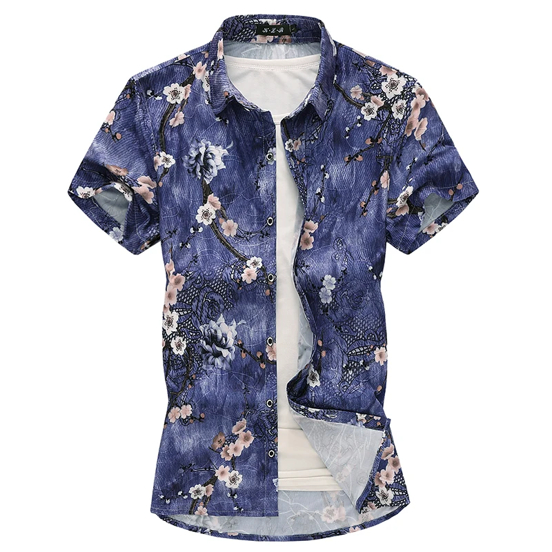 

Men's Shirts Elastic Mercerized Cotton 2019 New Floral Print Style Men Short Sleeve Oversized Flower Shirt 4XL 5XL 6XL 7XL #9995