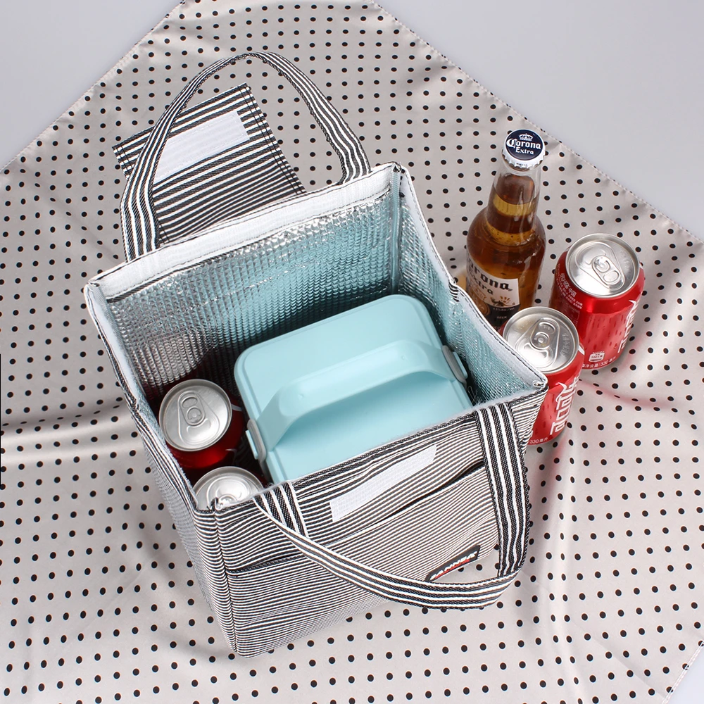 SANNE 8L Stripe Simplicity Thermal Insulation Ice Pack Bags Picnic Food Cooler Bags For Women Student Portable Cooler Bag CL509