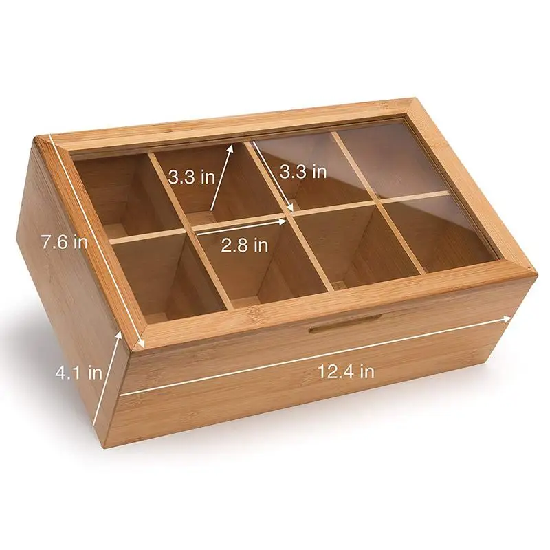Bamboo Tea Box Storage Organizer Taller Size Holds 120+ Standing Or Flat Bags 8 Adjustable Chest Compartments | Дом и сад