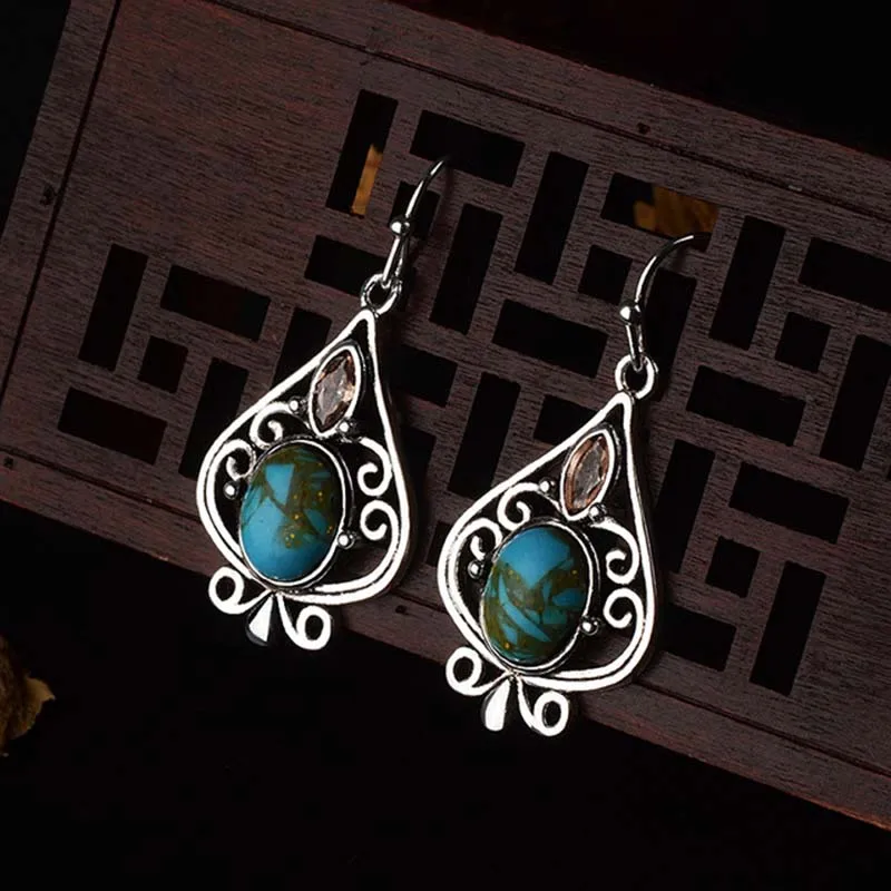 Boho Синтетическая синий камень Для женщин небольшой Длинные Висячие серьги, серьги в виде капли Винтаж индийские украшения античное серебро Цвет DBE038