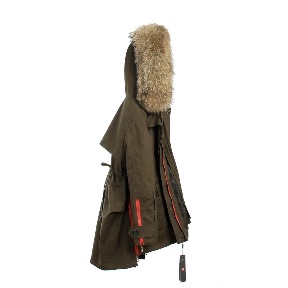 Real fur color 8 JAZZEVAR Новая зимняя женская парка армейский зеленый большой настоящий енот цвет меховой воротник с капюшоном пальто женская верхняя одежда брендовая одежда - Цвет: Real fur color 8