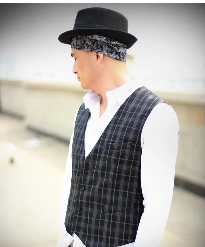 

2015 new fashion brand autumn men slim fit sport hiphop popping funky casual wedding formal business plaid suit vest