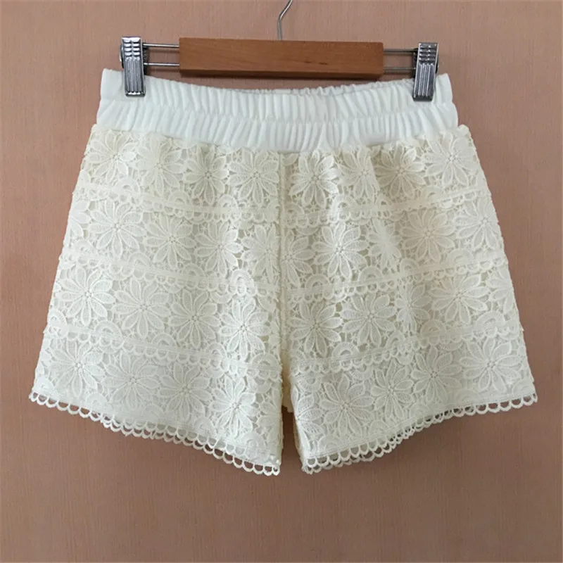 beige yellow Летние кружевные шорты, женская одежда для улицы, тонкие шорты, женские эластичные белые шорты с высокой талией, женские кружевные брюки C4078 - Цвет: beige yellow