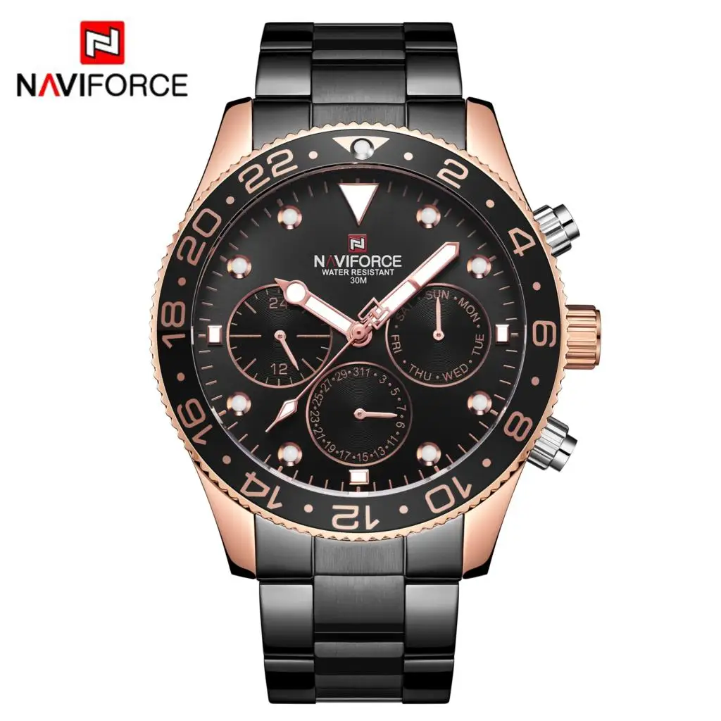 Black Rose Gold NAVIFORCE, мужские часы, кварцевые, аналоговые, Роскошные, с датой, неделя, модные, спортивные, 3 АТМ, водонепроницаемые, наручные, мужские часы, Relogio Masculino, золотые - Цвет: Black Rose Gold
