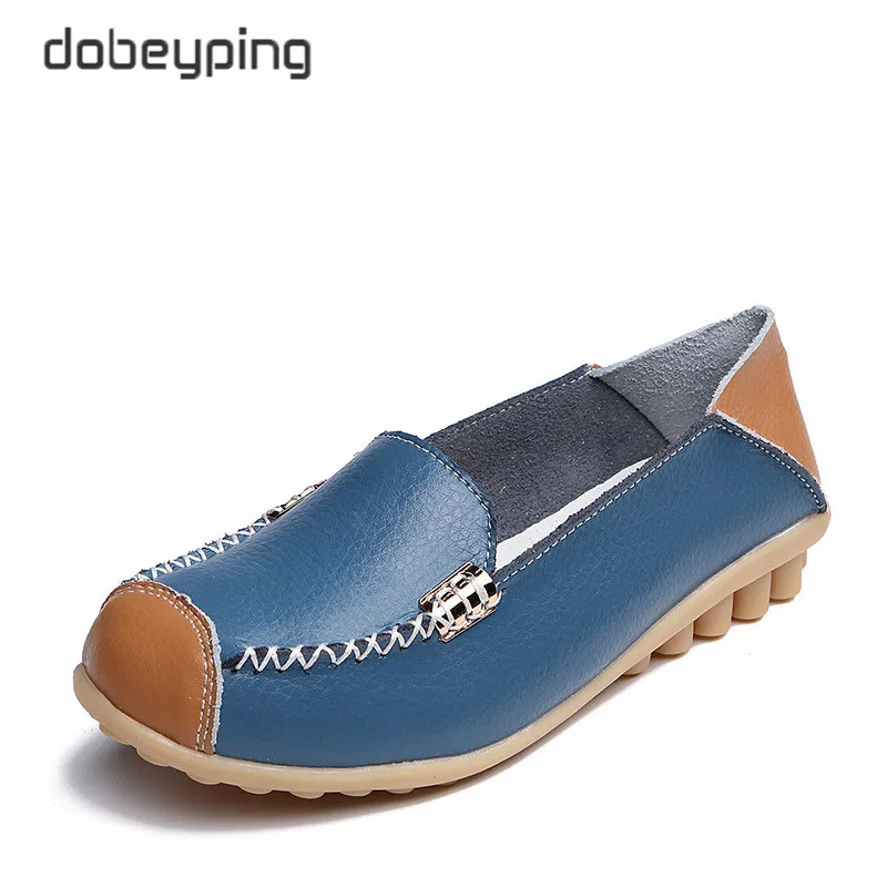 Light Blue Dobeyping/Новинка; сезон весна-осень; женская обувь из натуральной кожи на плоской подошве; женские мокасины; слипоны; женские лоферы; большие размеры 35-44 - Цвет: Light Blue