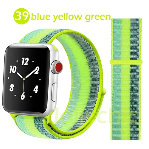 blue yellow green Дышащая повязка для apple Watch Series 4 3 2 полосы 44 мм 42 мм нейлон мягкая замена Спортивная петля для iwatch 4 3 2 1 40 мм 38 мм - Цвет ремешка: blue yellow green