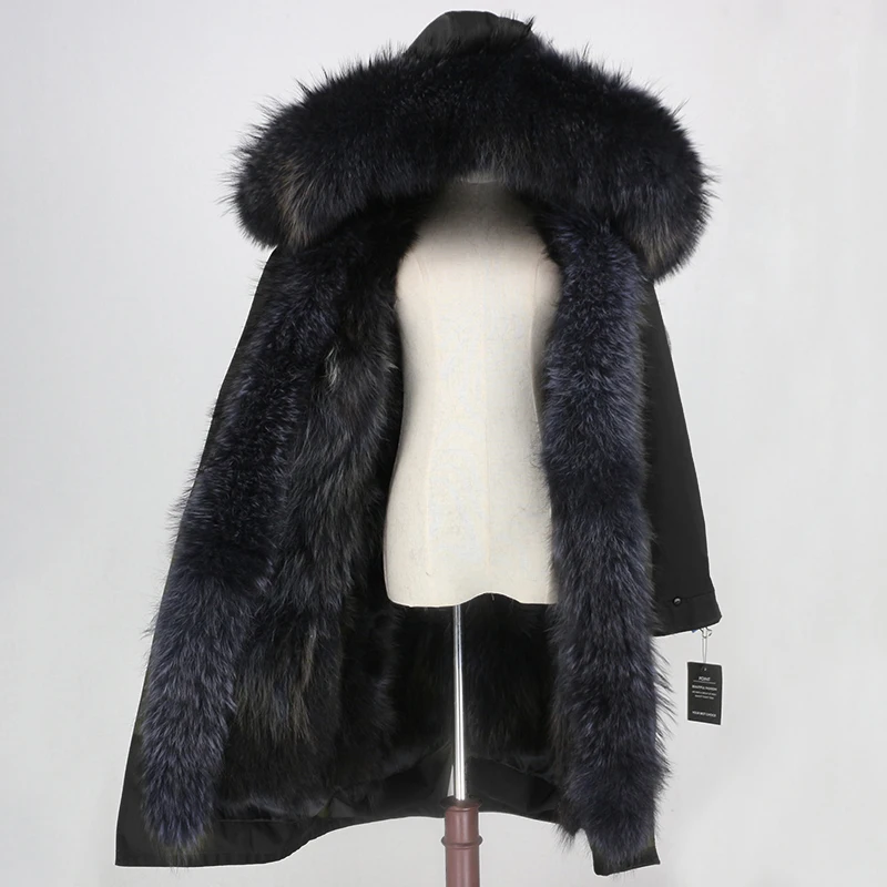 black grey Верхняя одежда из водонепроницаемой ткани OFTBUY, длинная парка, зимняя куртка, женская шуба из натурального Лисьего меха, воротник из натурального меха енота, капюшон, уличная одежда - Цвет: black grey