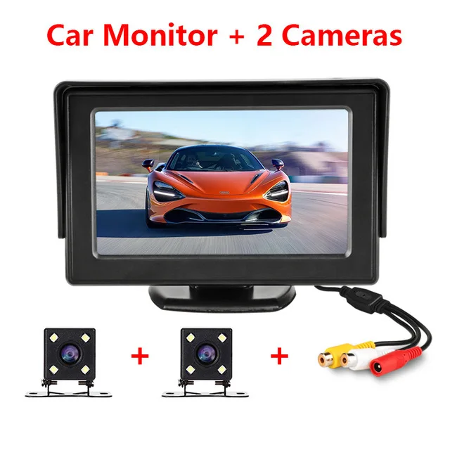 With two camera Автомобильный монитор 4," экран для камеры заднего вида TFT lcd дисплей HD цифровой цветной PAL/NTSC двойной объектив приоритет разворота - Цвет: With two camera